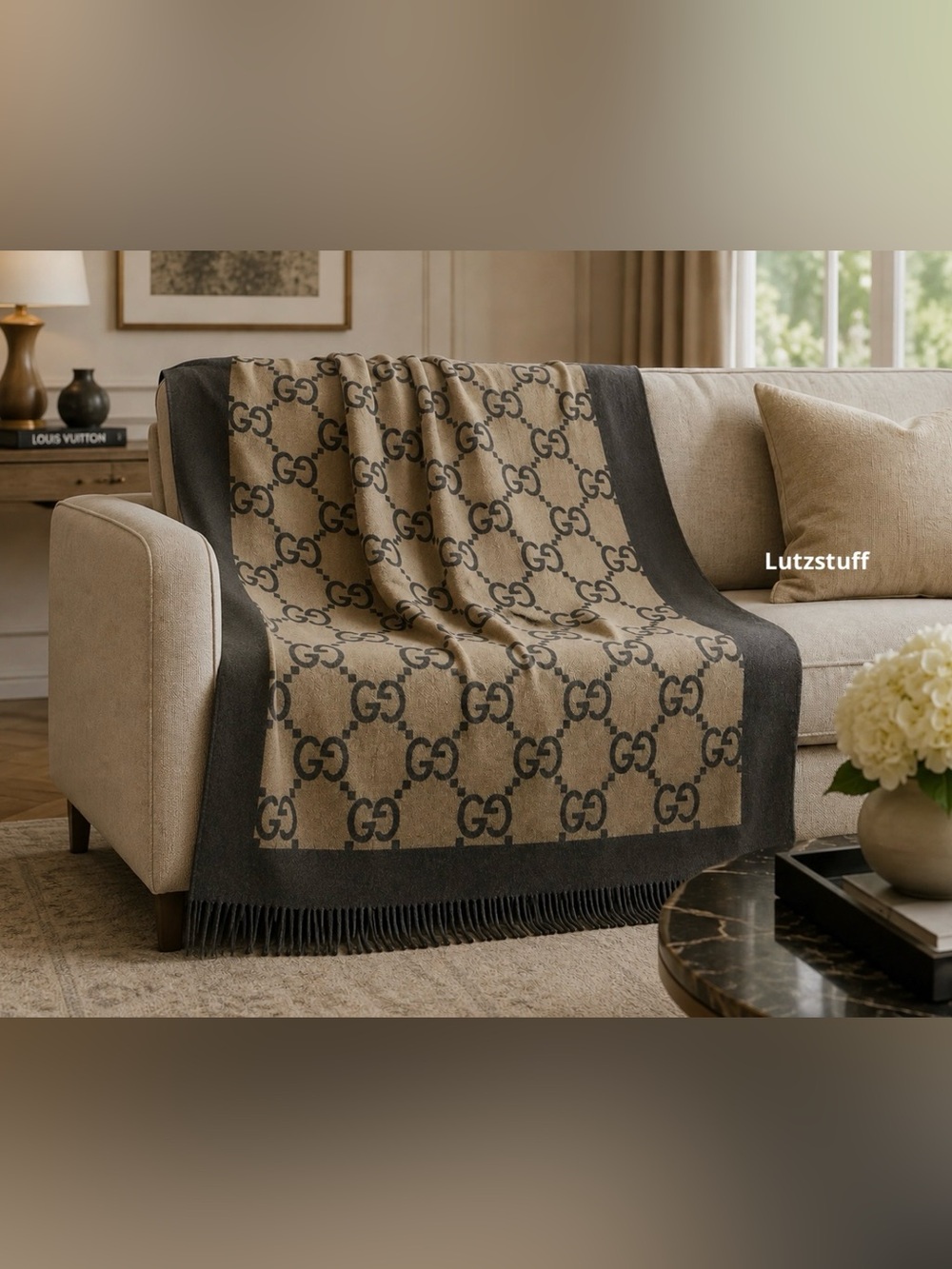 Authentic Gucci Firenze 1921 GG Monogram Wool & Cashmere Throw Blanket 72 x 56